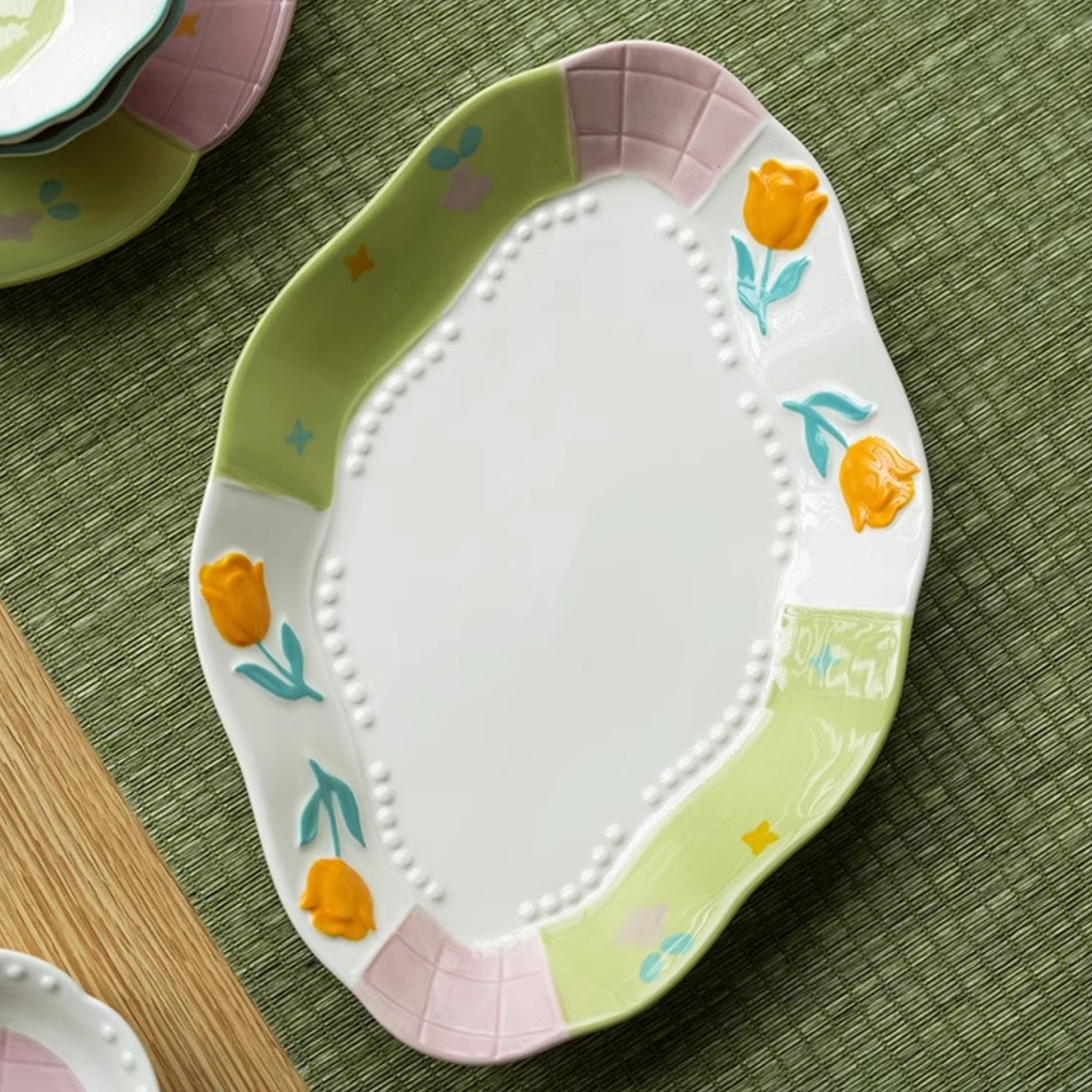 Adorable Underglazed Ceramic Plates Bowls Set