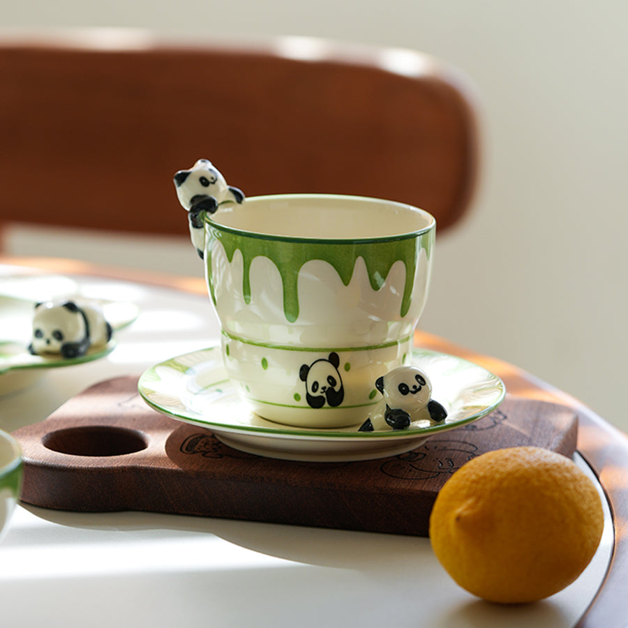 Panda Themed Ceramic Plates Bowls Saucer Spoon Set