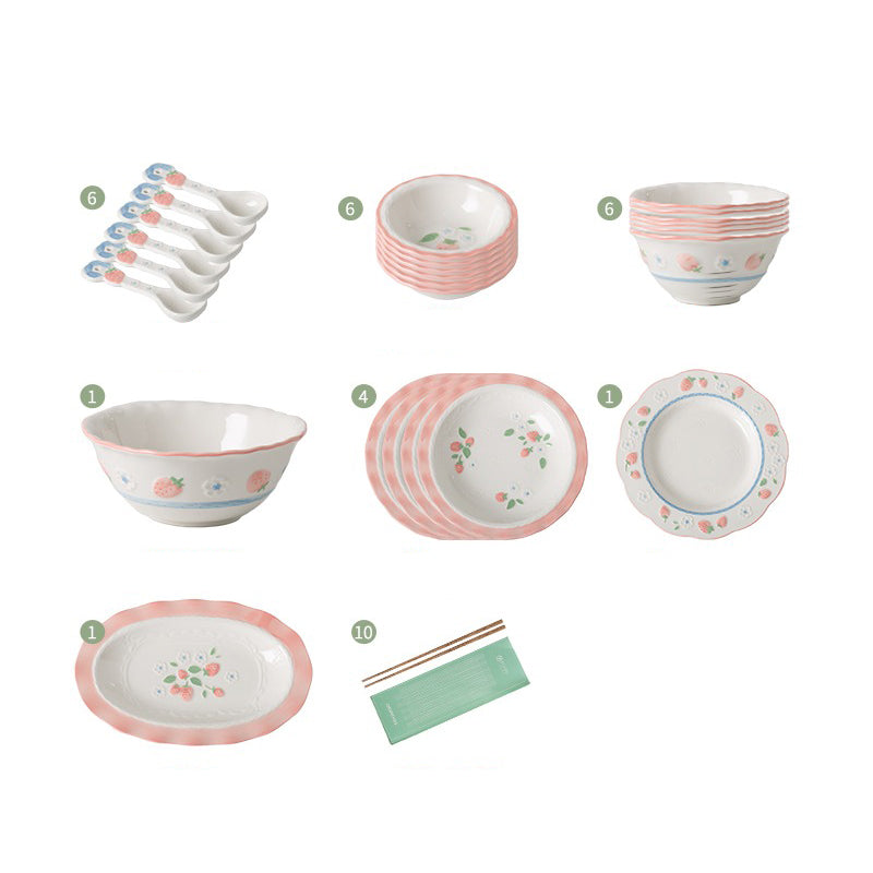 Sweet Ceramic Dessert Plate Bowl Spoon Set