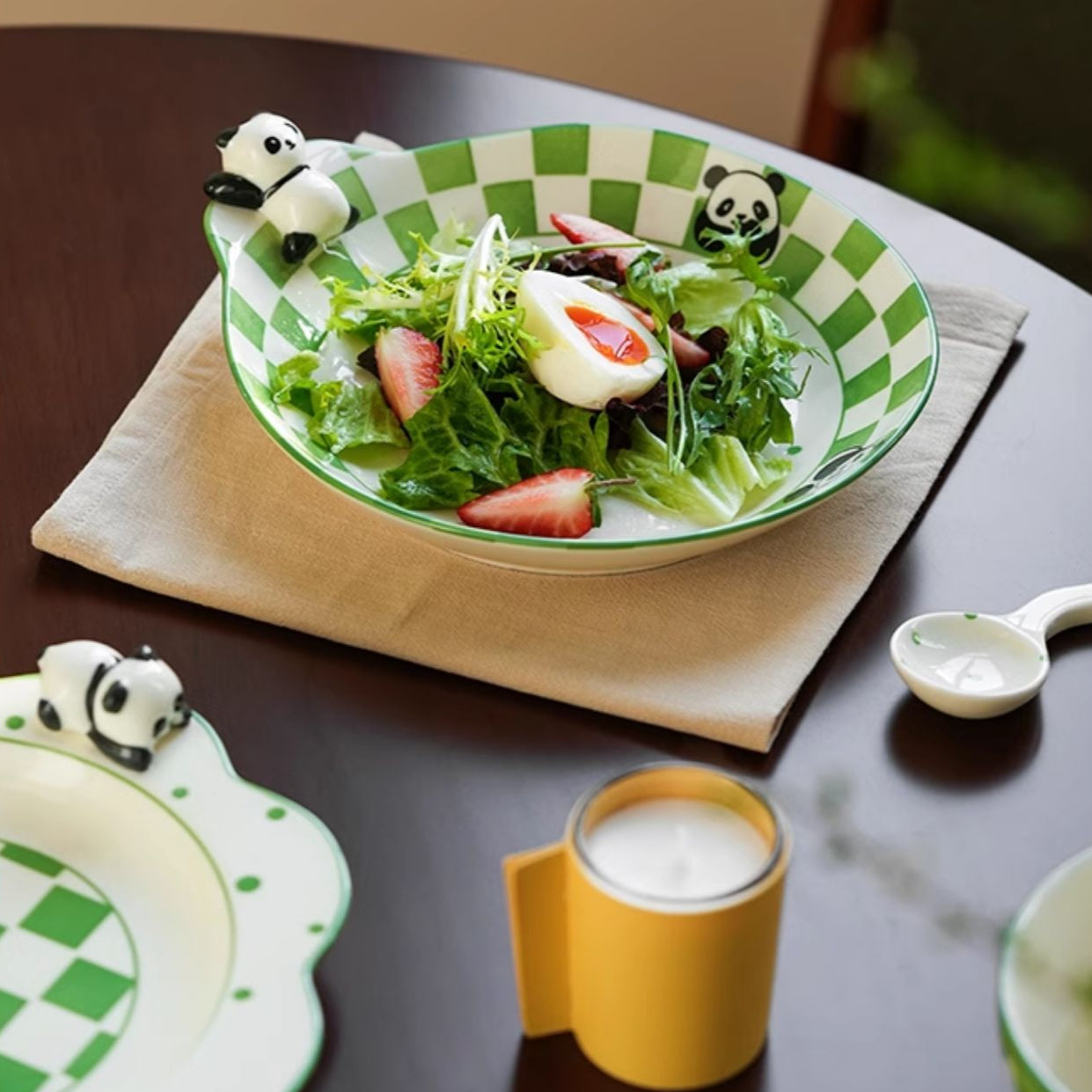Panda Themed Ceramic Plates Bowls Saucer Spoon Set