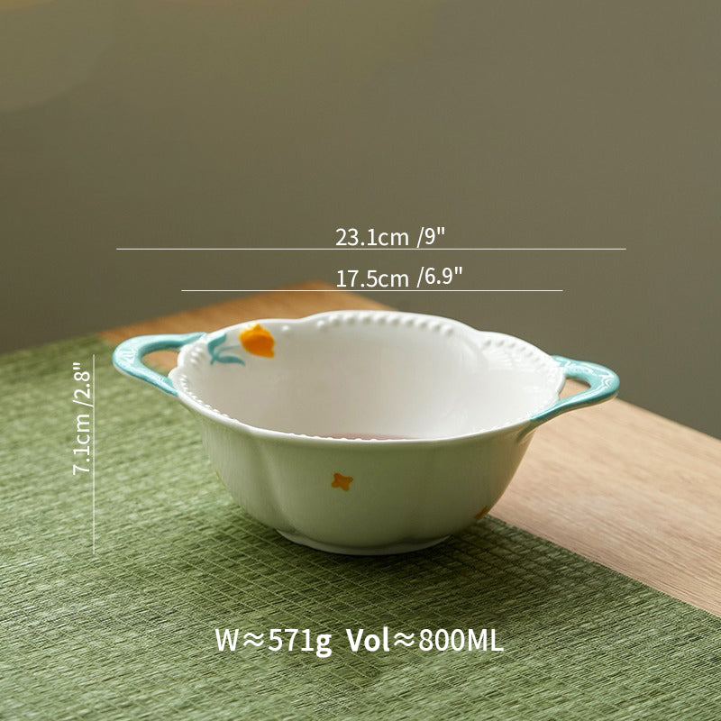 Adorable Underglazed Ceramic Plates Bowls Set