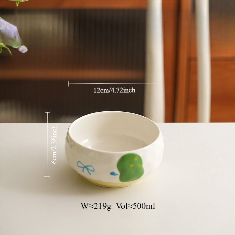 Underglazed Pretty Ceramic Bowls Plates Saucer Set