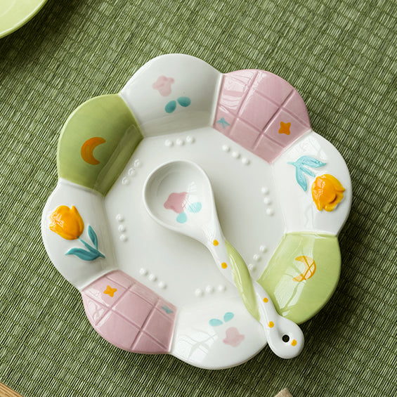 Adorable Underglazed Ceramic Plates Bowls Set