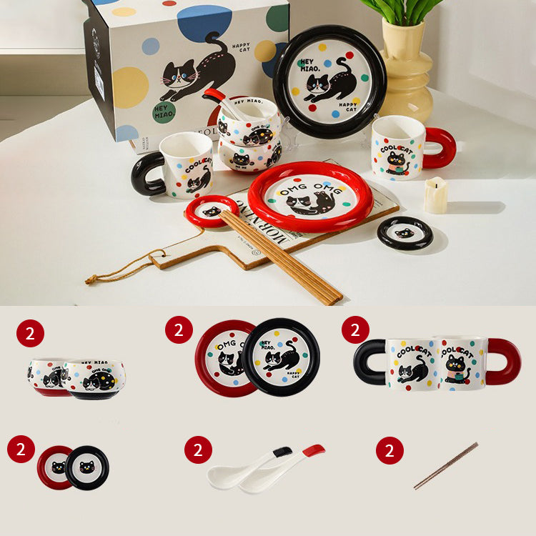 Cat-themed Ceramic Tablewares Set Ideal Gift