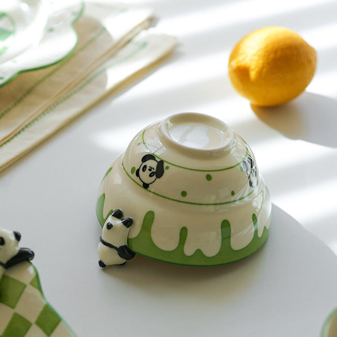 Panda Themed Ceramic Plates Bowls Saucer Spoon Set