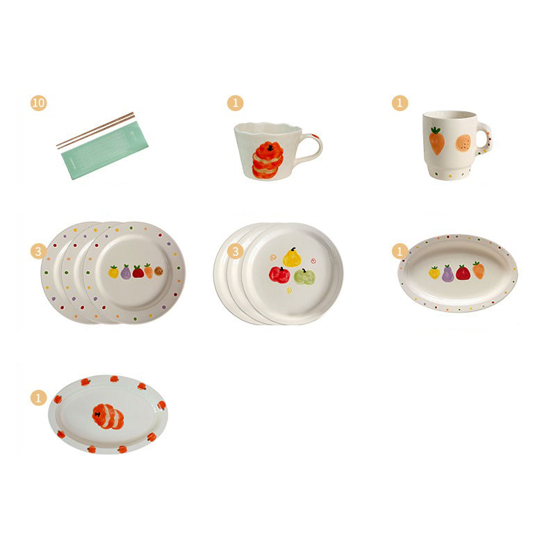 Underglazed Fruit-themed Ceramic Cute Plate Mug Set