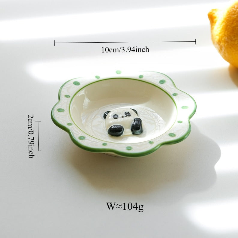 Panda Themed Ceramic Plates Bowls Saucer Spoon Set