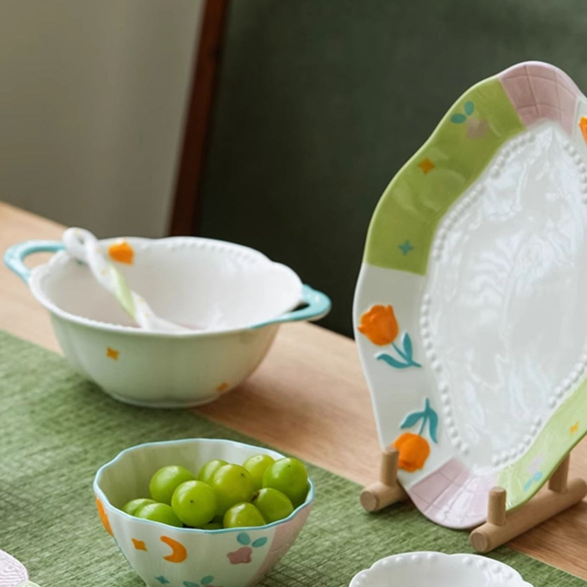 Adorable Underglazed Ceramic Plates Bowls Set