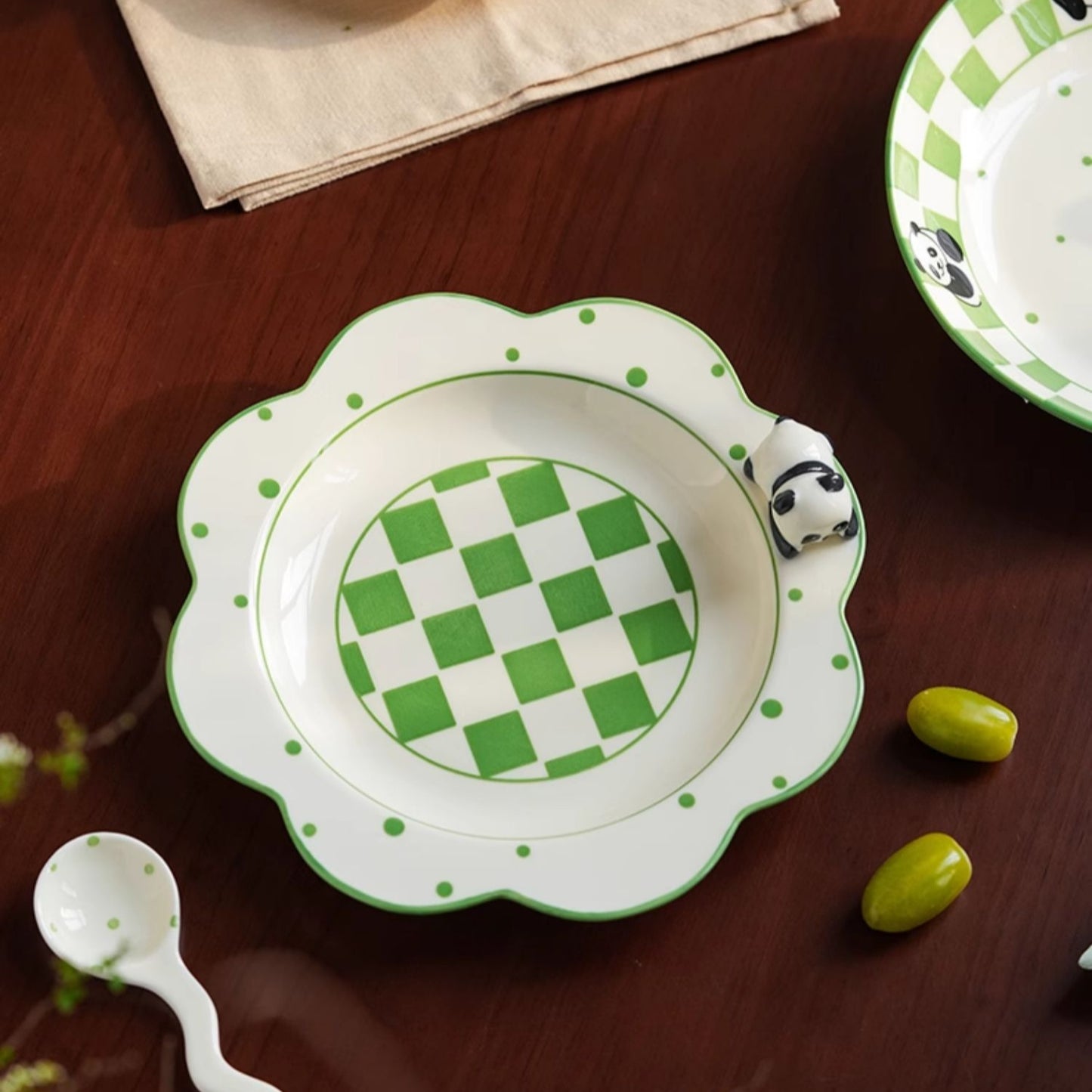Panda Themed Ceramic Plates Bowls Saucer Spoon Set