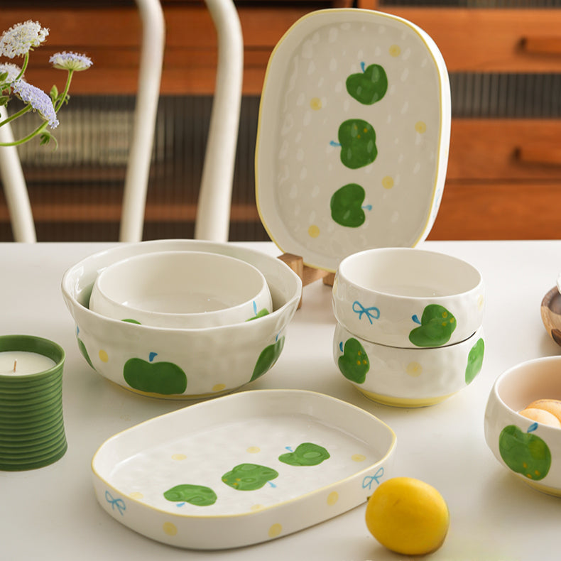 Underglazed Pretty Ceramic Bowls Plates Saucer Set