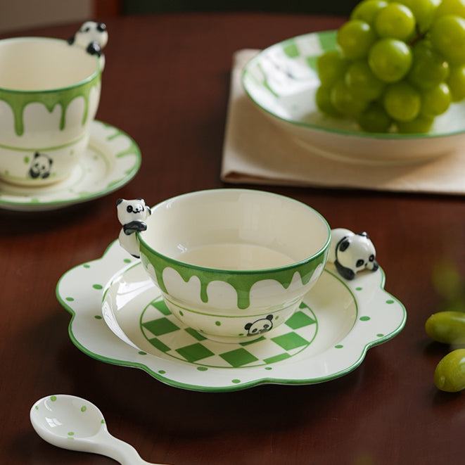 Panda Themed Ceramic Plates Bowls Saucer Spoon Set