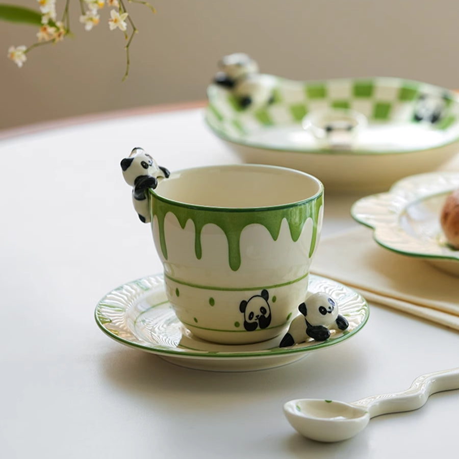 Panda Themed Ceramic Plates Bowls Saucer Spoon Set