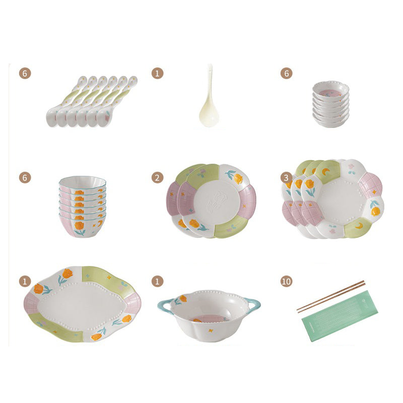 Adorable Underglazed Ceramic Plates Bowls Set