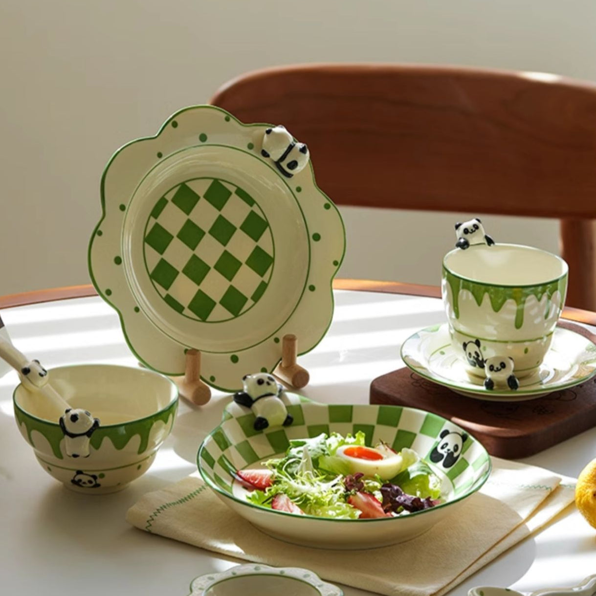 Panda Themed Ceramic Plates Bowls Saucer Spoon Set