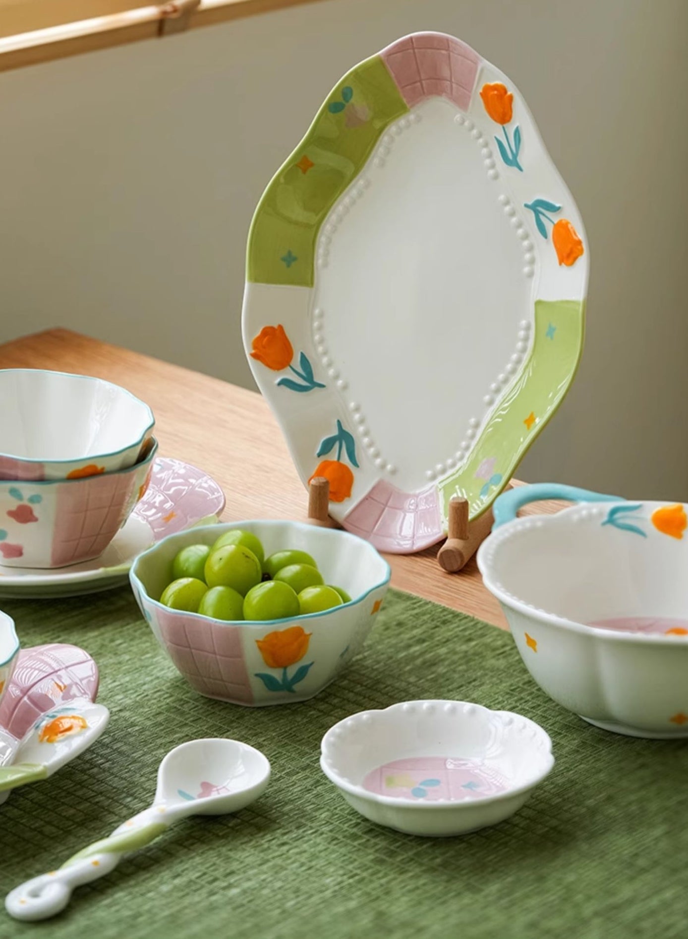 Adorable Underglazed Ceramic Plates Bowls Set