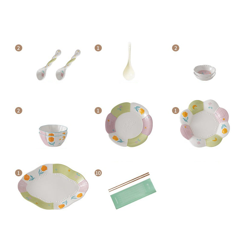 Adorable Underglazed Ceramic Plates Bowls Set