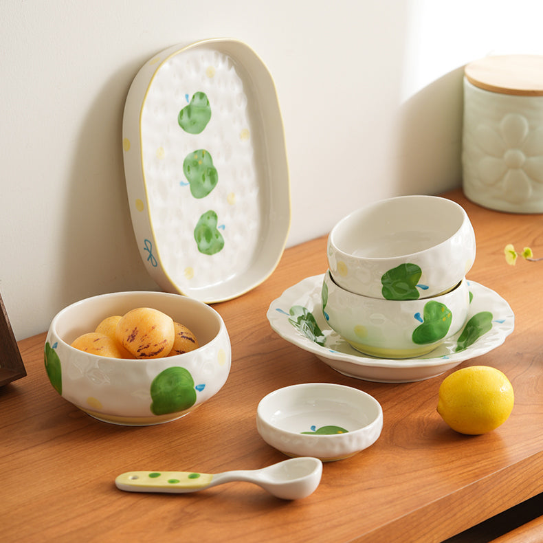 Underglazed Pretty Ceramic Bowls Plates Saucer Set