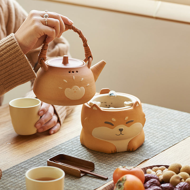 Small Ceramic Stove Tea Pot Set for Indoor Home - PeauleyHome