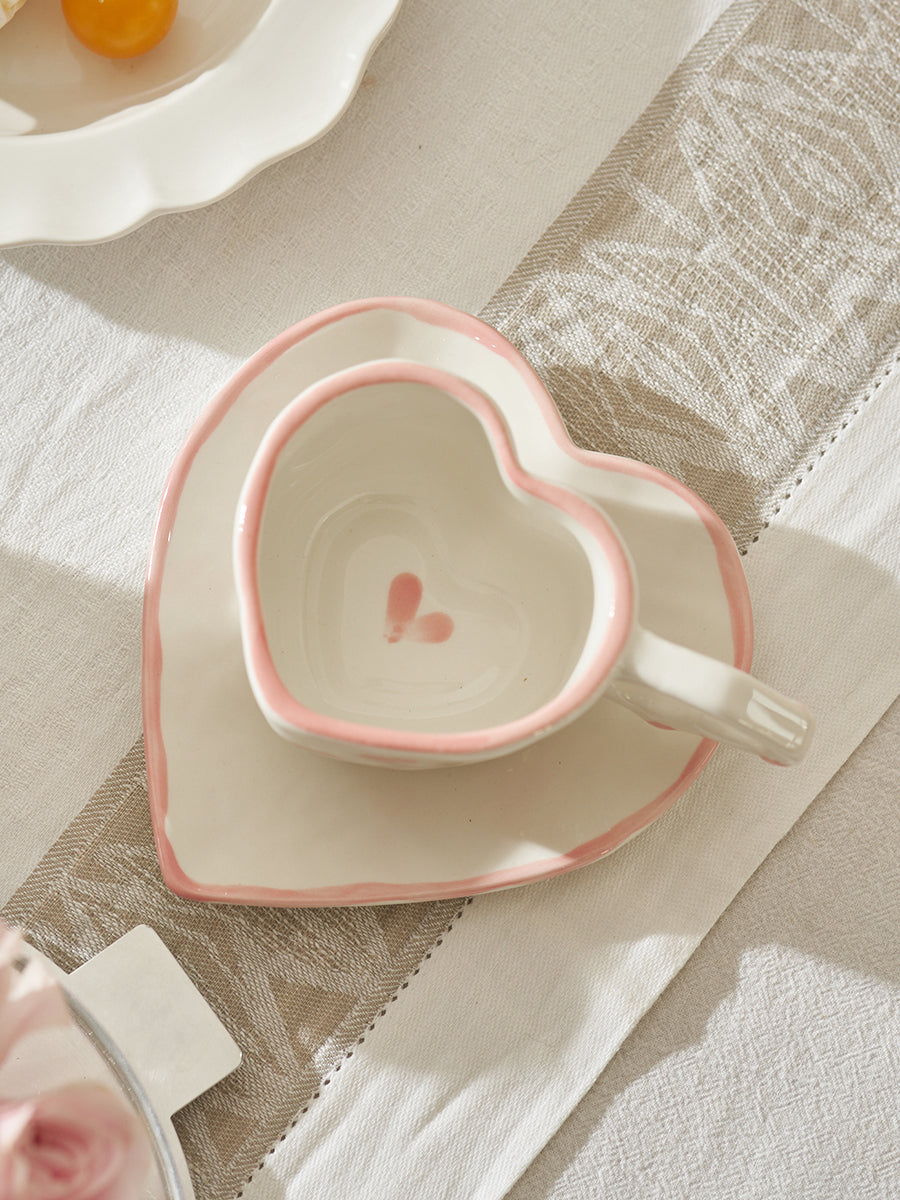 Heart-shaped Coffee Mugs Saucer Set (mug+saucer) - PeauleyHome