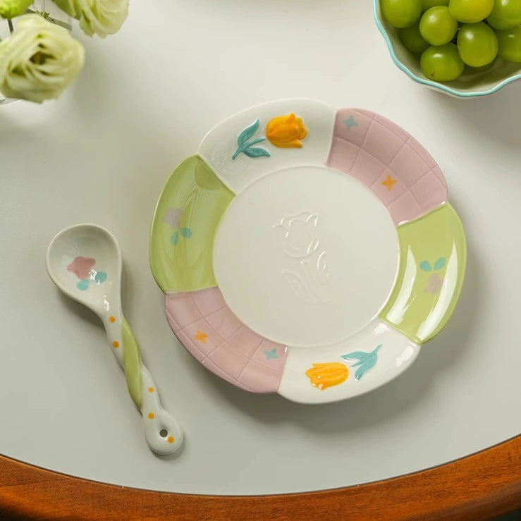Adorable Underglazed Ceramic Plates Bowls Set