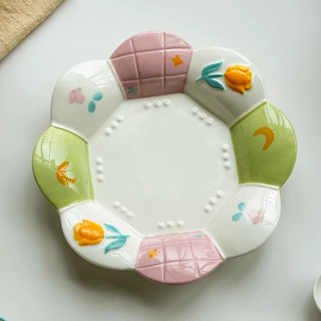 Adorable Underglazed Ceramic Plates Bowls Set