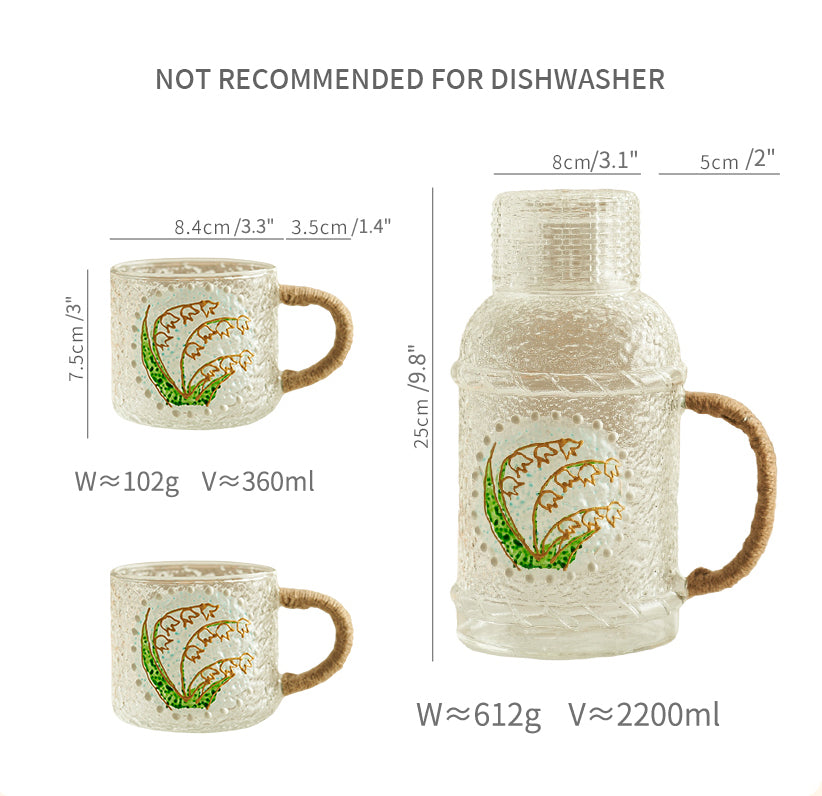 Beautiful Hand-painted Floral Glass Mugs Water Bottles for Girls Set