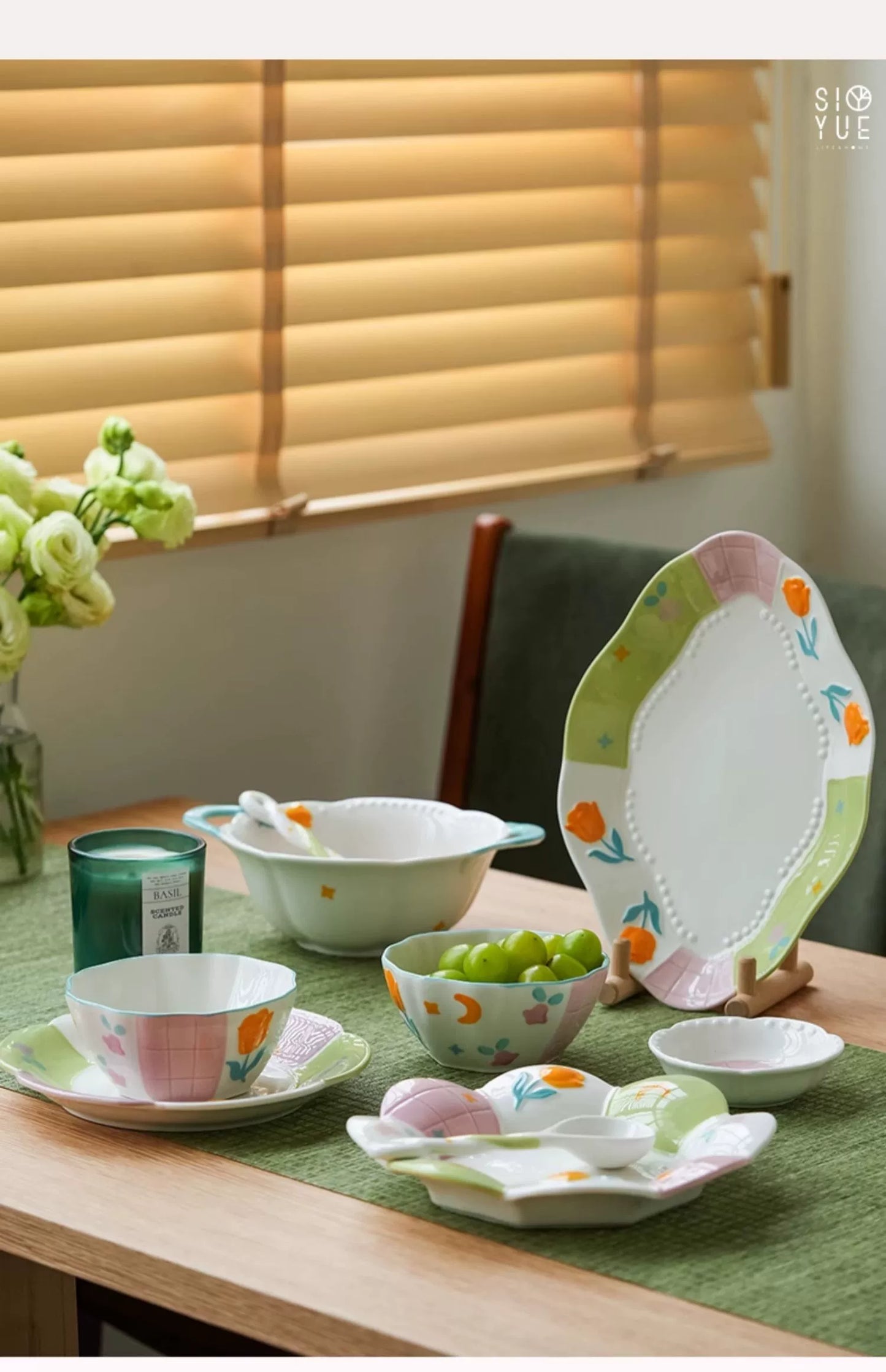 Adorable Underglazed Ceramic Plates Bowls Set