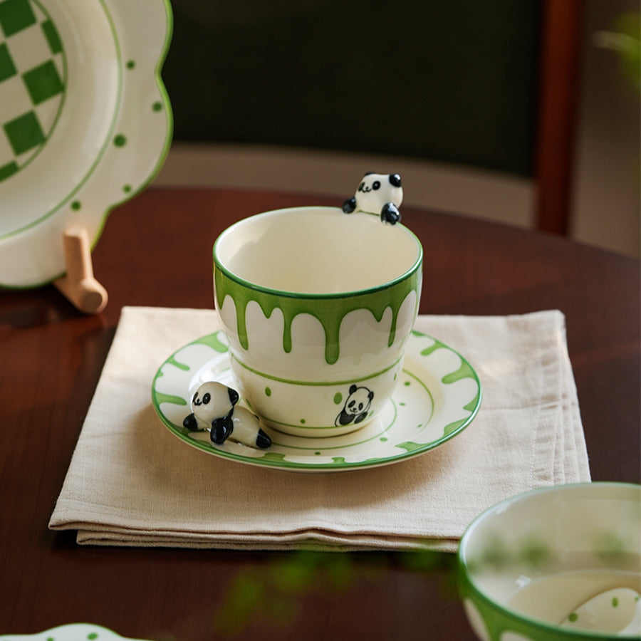 Panda Themed Ceramic Plates Bowls Saucer Spoon Set