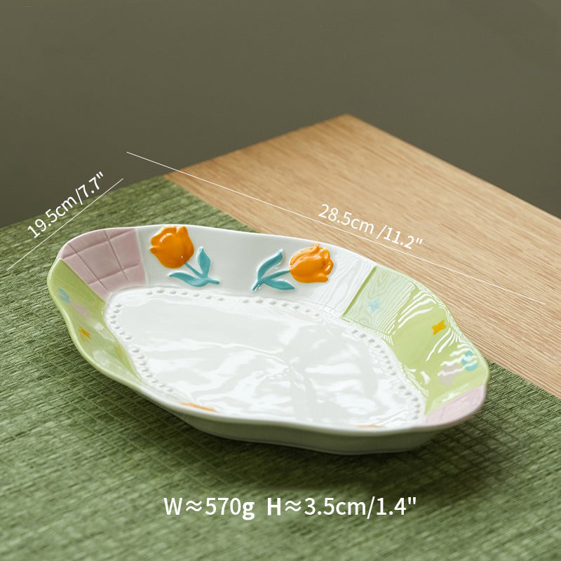 Adorable Underglazed Ceramic Plates Bowls Set