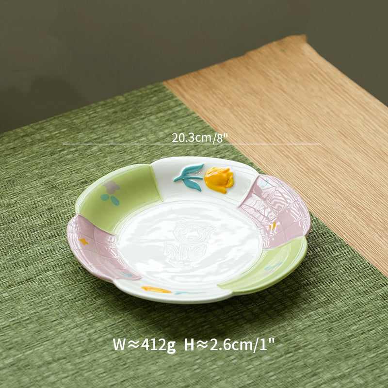 Adorable Underglazed Ceramic Plates Bowls Set