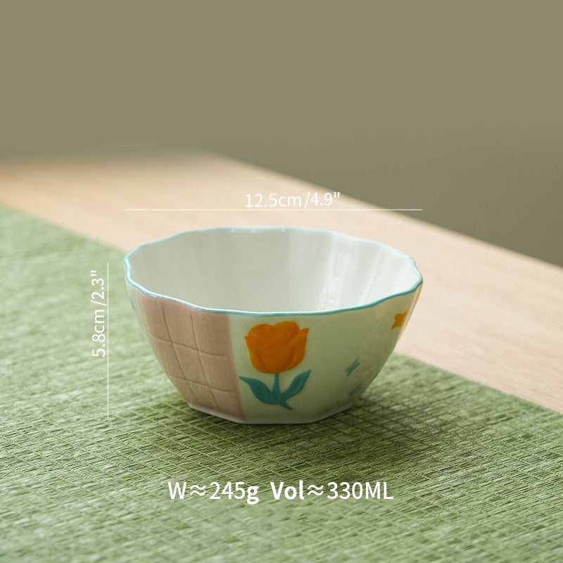 Adorable Underglazed Ceramic Plates Bowls Set