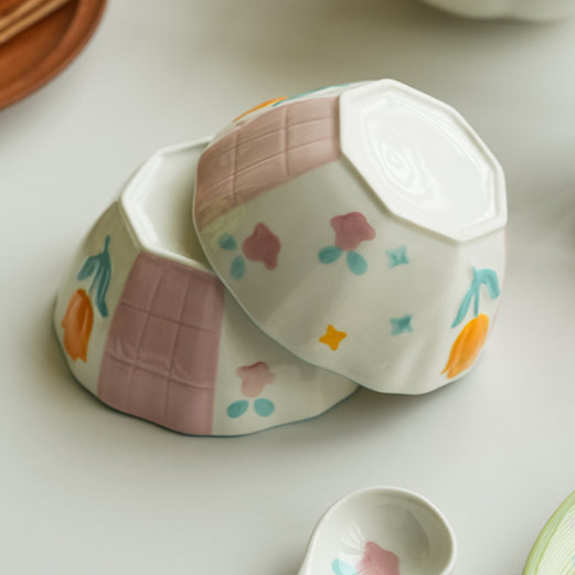 Adorable Underglazed Ceramic Plates Bowls Set