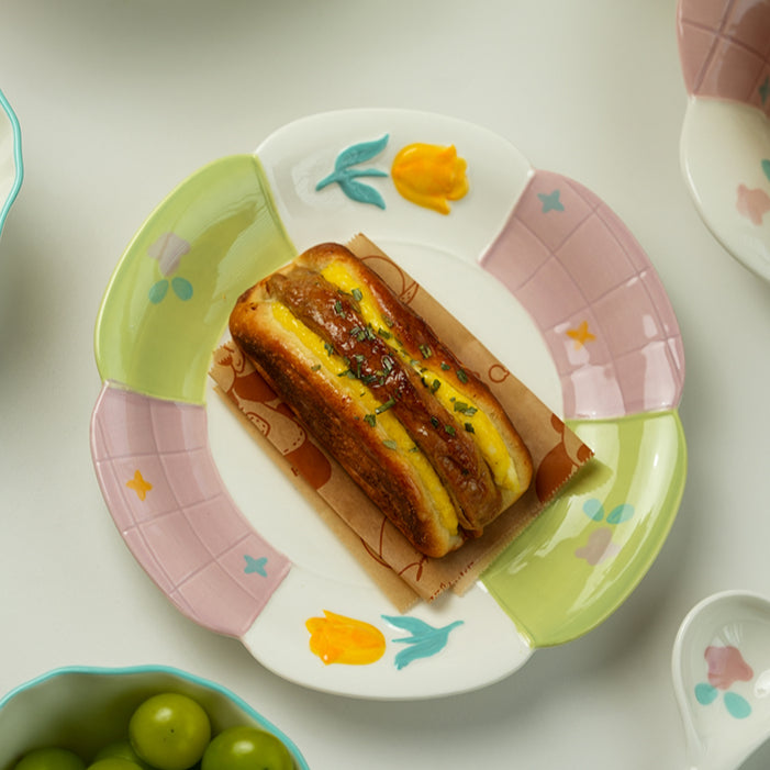 Adorable Underglazed Ceramic Plates Bowls Set