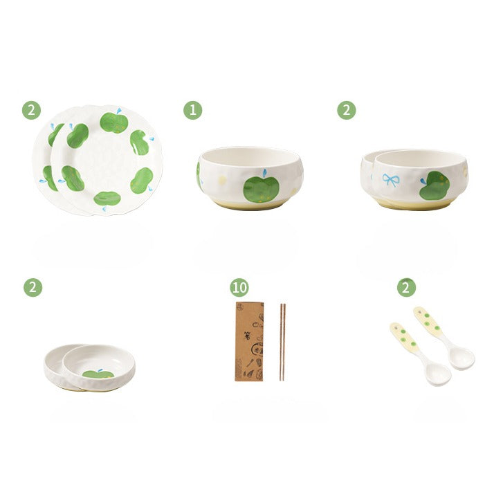 Underglazed Pretty Ceramic Bowls Plates Saucer Set