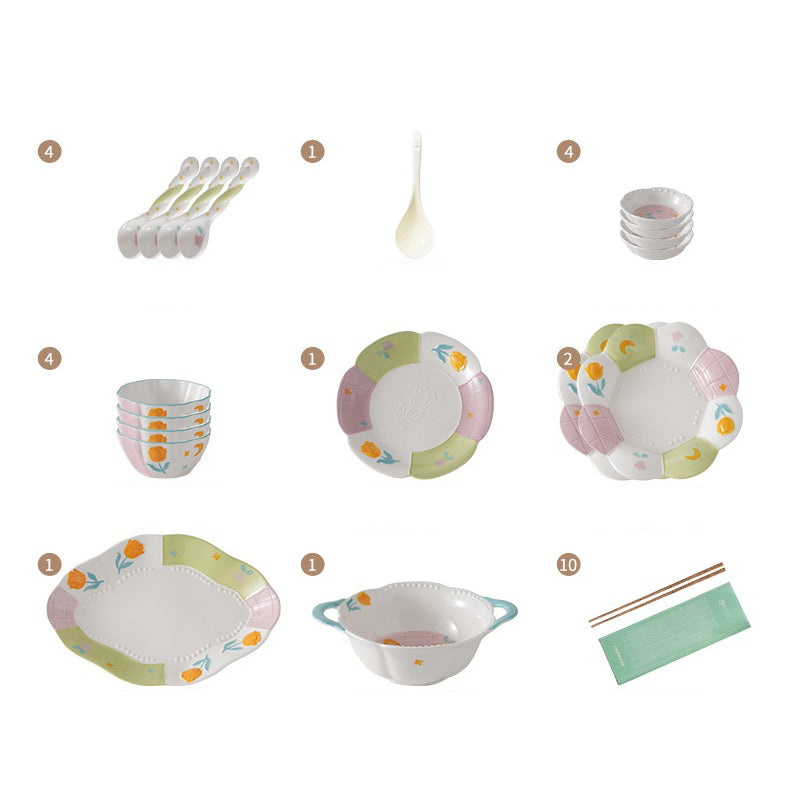 Adorable Underglazed Ceramic Plates Bowls Set
