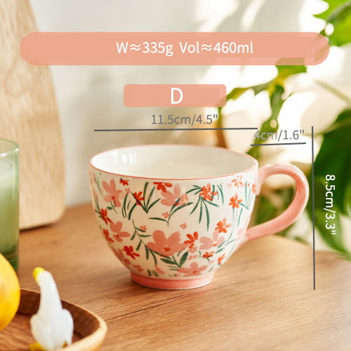 French Floral Ceramic Large Milk Cup Oatmeal Cereal Mugs - PeauleyHome