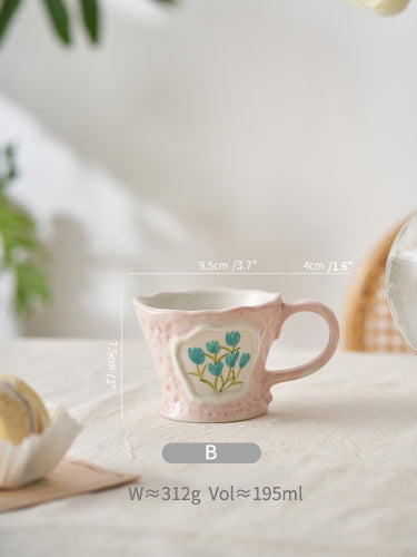 Handmade French Floral Water Cup Ceramic Coffee Mugs for Girls - PeauleyHome