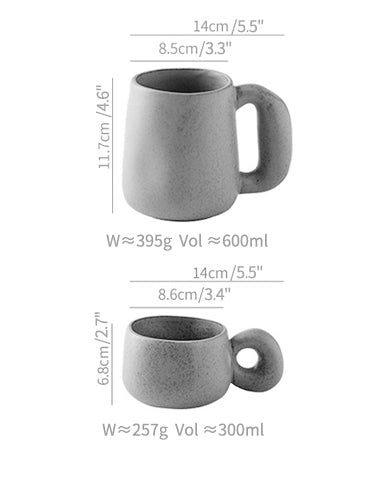 Nordic Couple Cup Original Design Ceramic Mugs with Large Handle (pair) - PeauleyHome