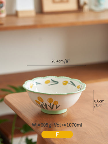 Korean Ceramic Tableware Dessert Breakfast Tulips Plates Bowls - PeauleyHome