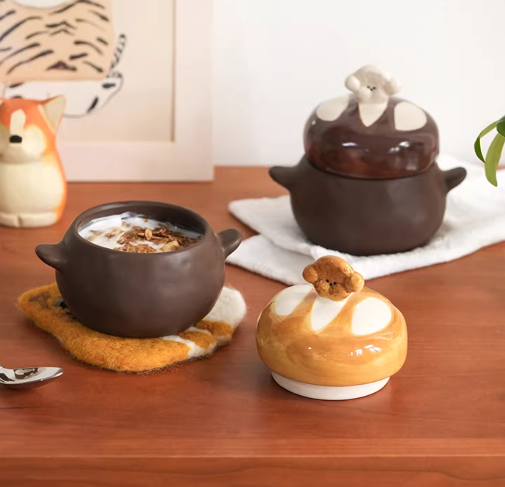 Ceramic Small Moisture-proof  Storage Jars with Doggie Lids