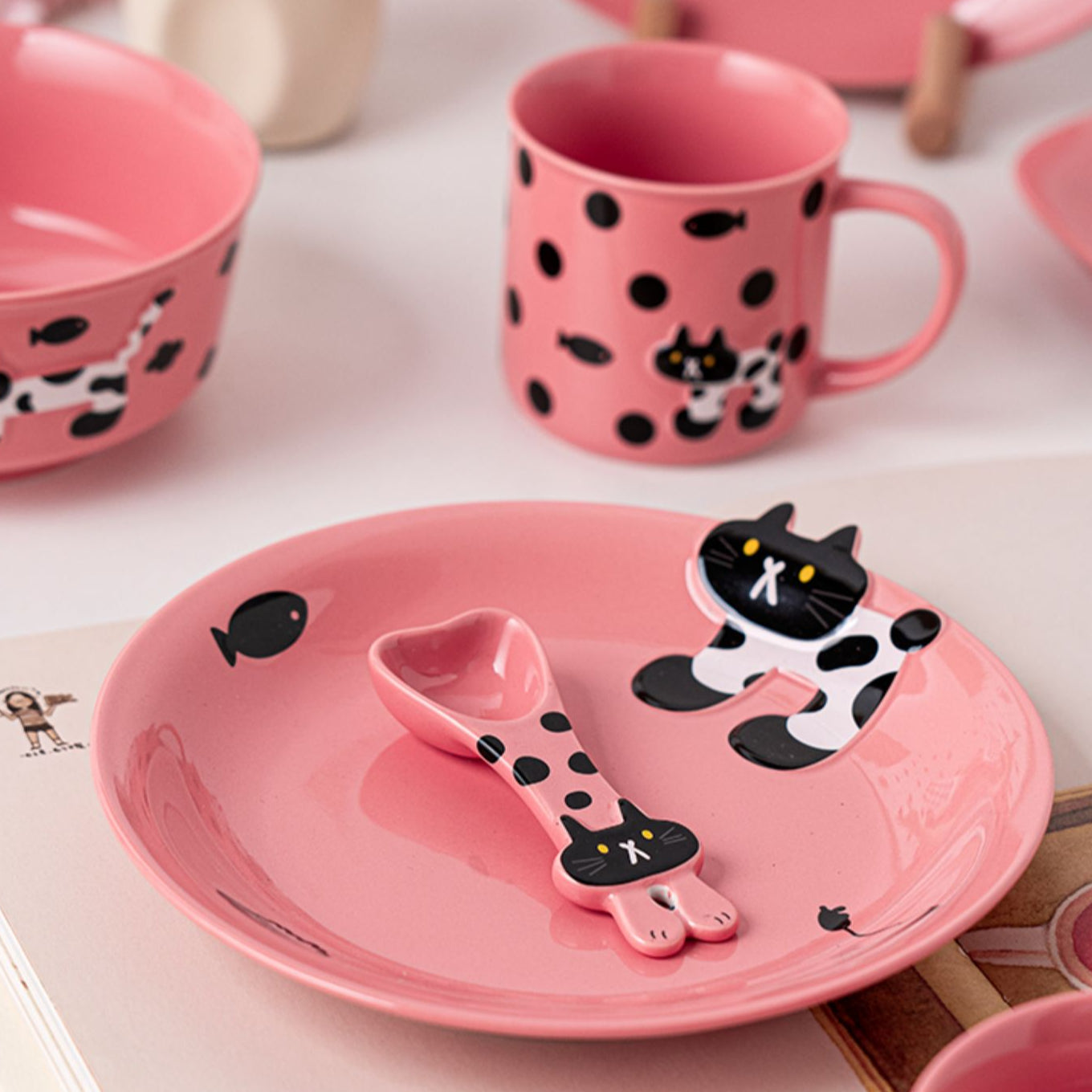 Lovely Cat-themed Bowls Plates Mugs Spoon