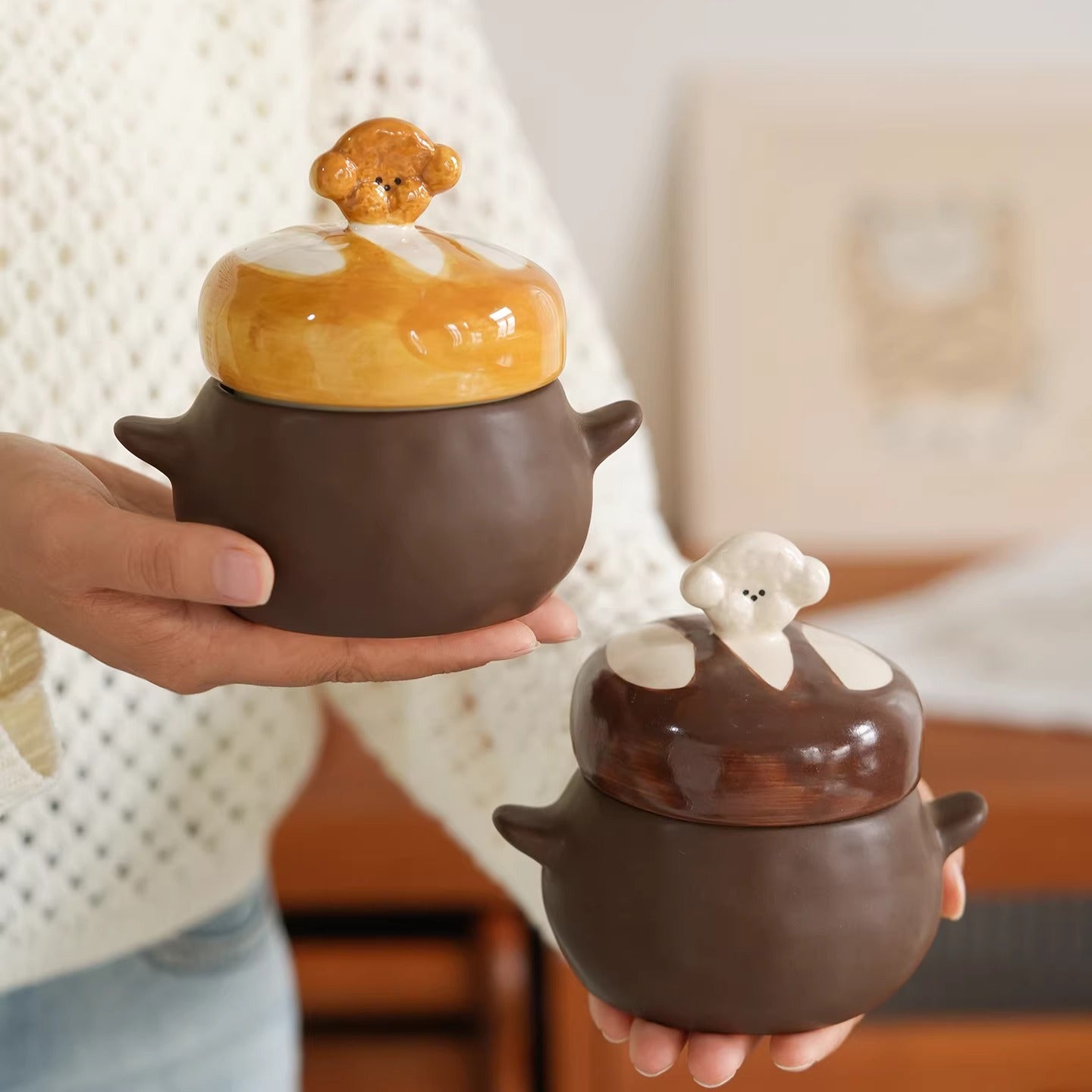 Ceramic Small Moisture-proof  Storage Jars with Doggie Lids