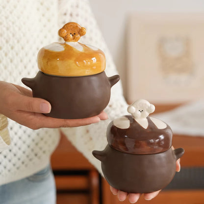 Ceramic Small Moisture-proof  Storage Jars with Doggie Lids