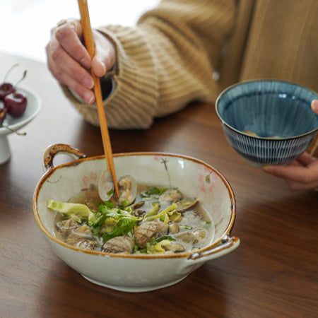 Delicate Japanese Style Ceramic Double-handled Soup Bowl