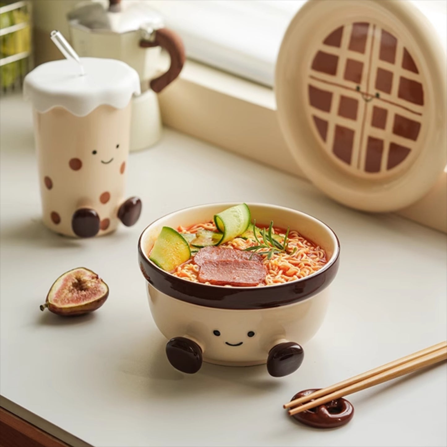 Cute Underglazed Ceramic Cup Bowl Plate