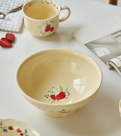 Strawberry Bunny Ceramic Bowls Plates Mugs - PeauleyHome