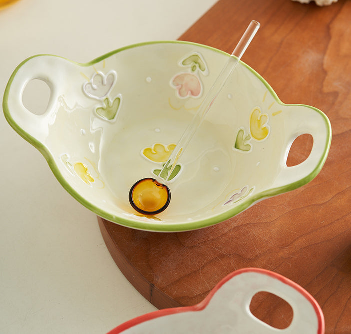 Cute Breakfast Ceramic Bowls Set with Two Handles for Children Set - PeauleyHome