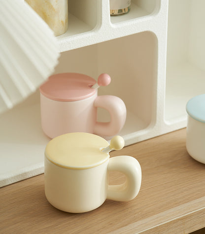 Cute Ceramic Mug with Lids and Spoon for Girls - PeauleyHome