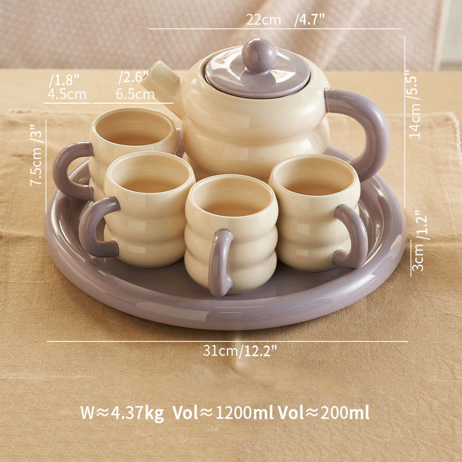 Adorable Ceramic Creamy Style Teapot Mug Set of 6