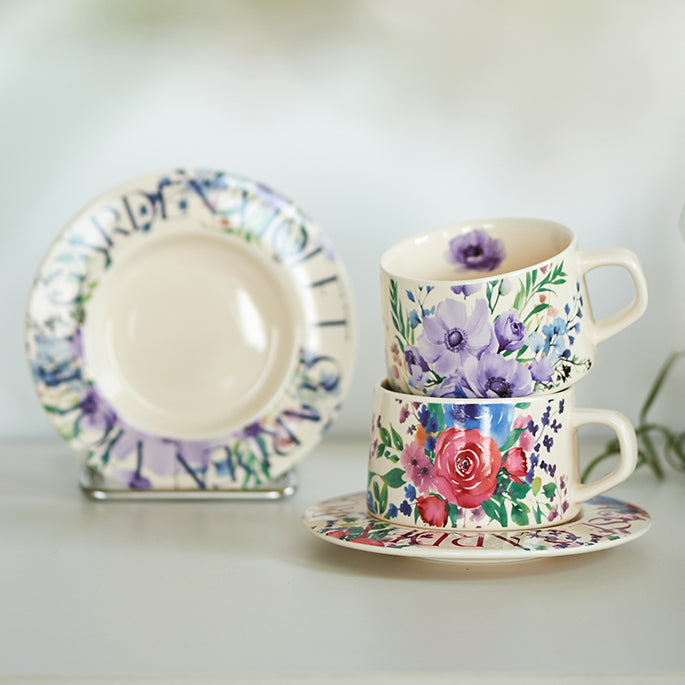 Delicate Floral Ceramic Coffee Mug Set